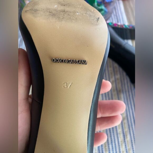 Dolce&Gabbana Heels Pumps Shoes Pointed Toe Black High Block Rhinestone Sz 37 - Picture 5 of 8